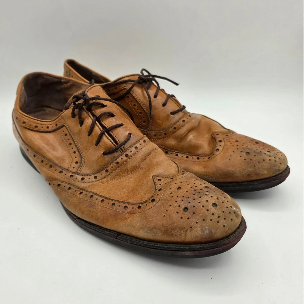 Johnston &‎ Murphy Mens Tan Leather Wingtip Brogue Oxford Shoes 20-3152 Size 9M